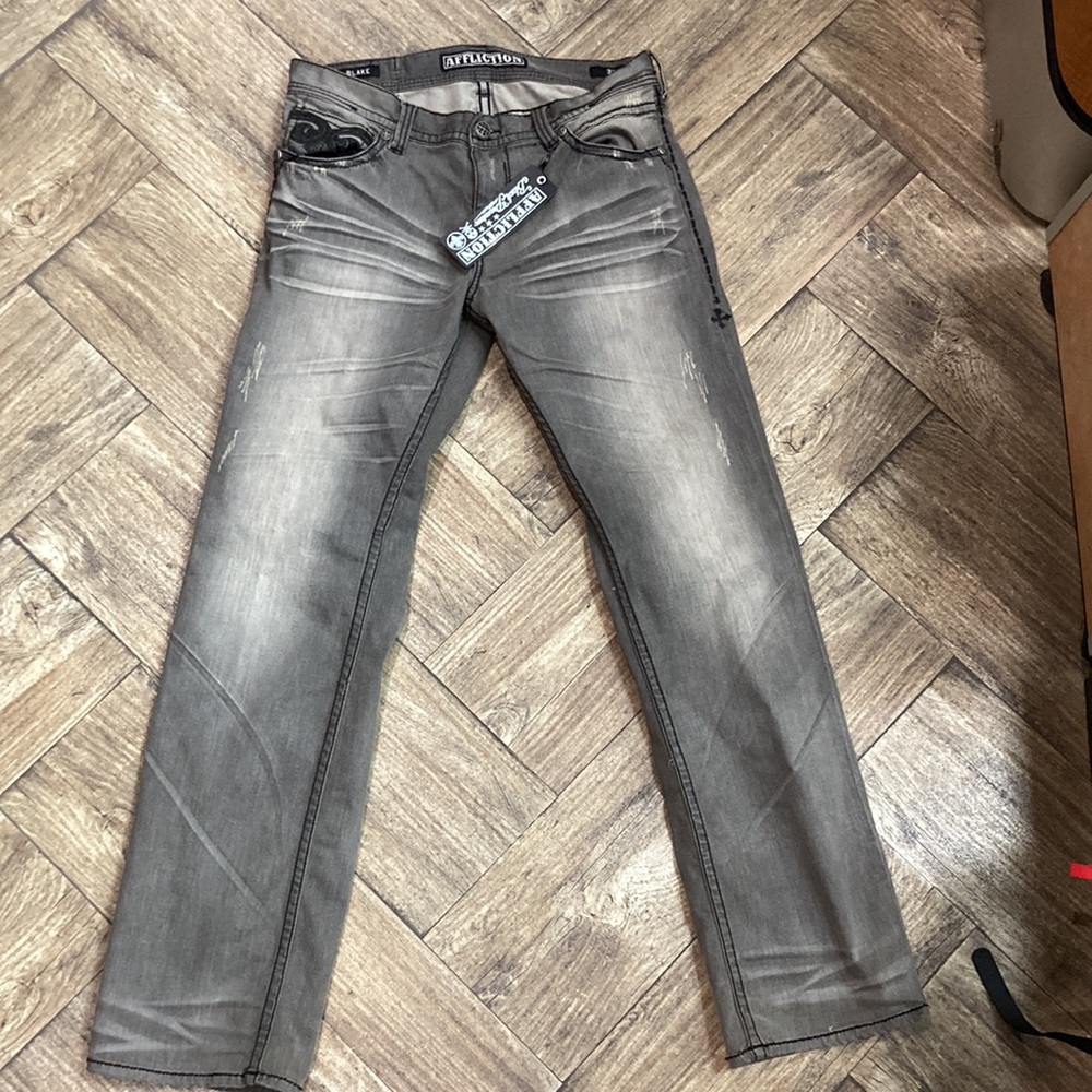 Men's Grey Affliction Jeans, Size 32